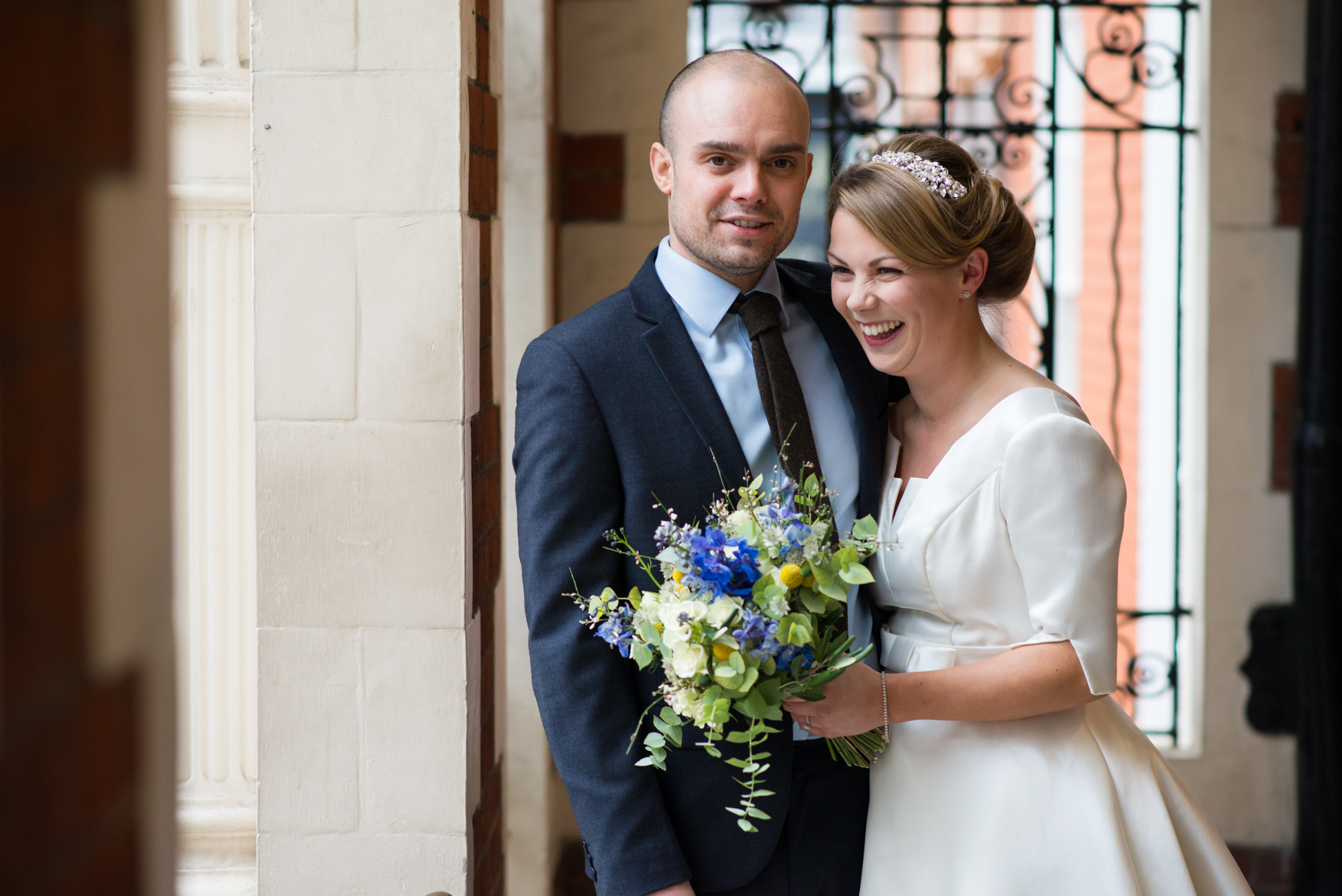 bride and groom at mayfair library in westminster at their small wedding